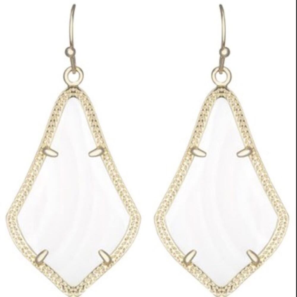 Kendra Scott Alexandra Large Mother of Pearl Drop Earrings in Gold Tone